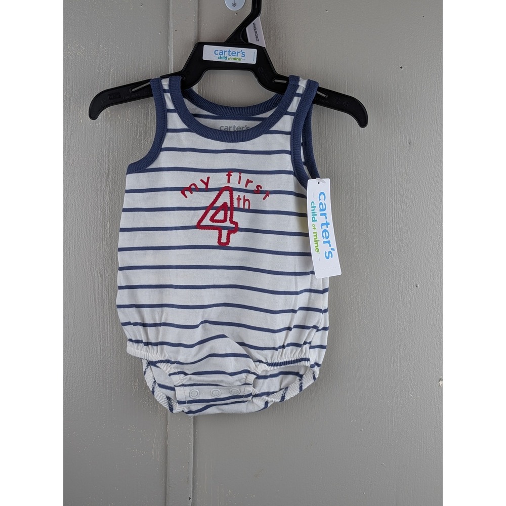Carters Child of Mine My First 4th Romper Newborn Blue White Stripe Sleeveless